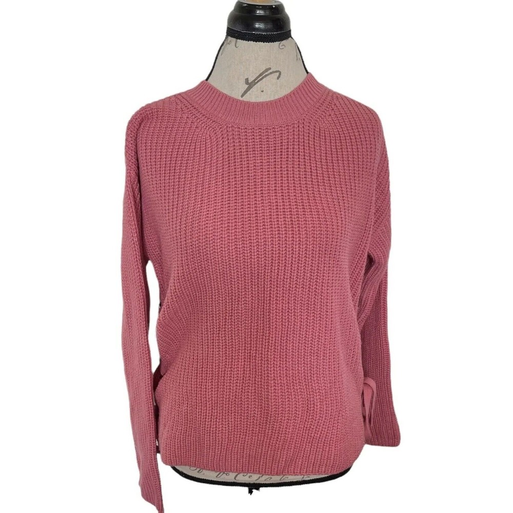 Blush & Bloom Womens Sweater Pink Sz Large Ribbed Oversized Honeycomb Side Tied - Picture 4 of 12